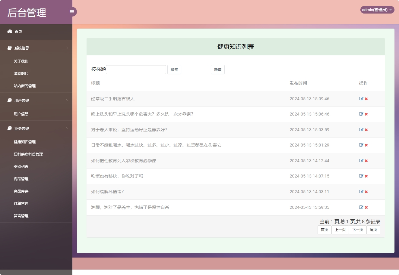 基于SSM框架的女性健康信息管理平台 - 健康知识管理.png界面截图